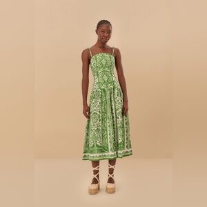 FARM RIO Green Delicate Tapestry Euroflax™ Premium Linen Midi Dress,Medium, $265